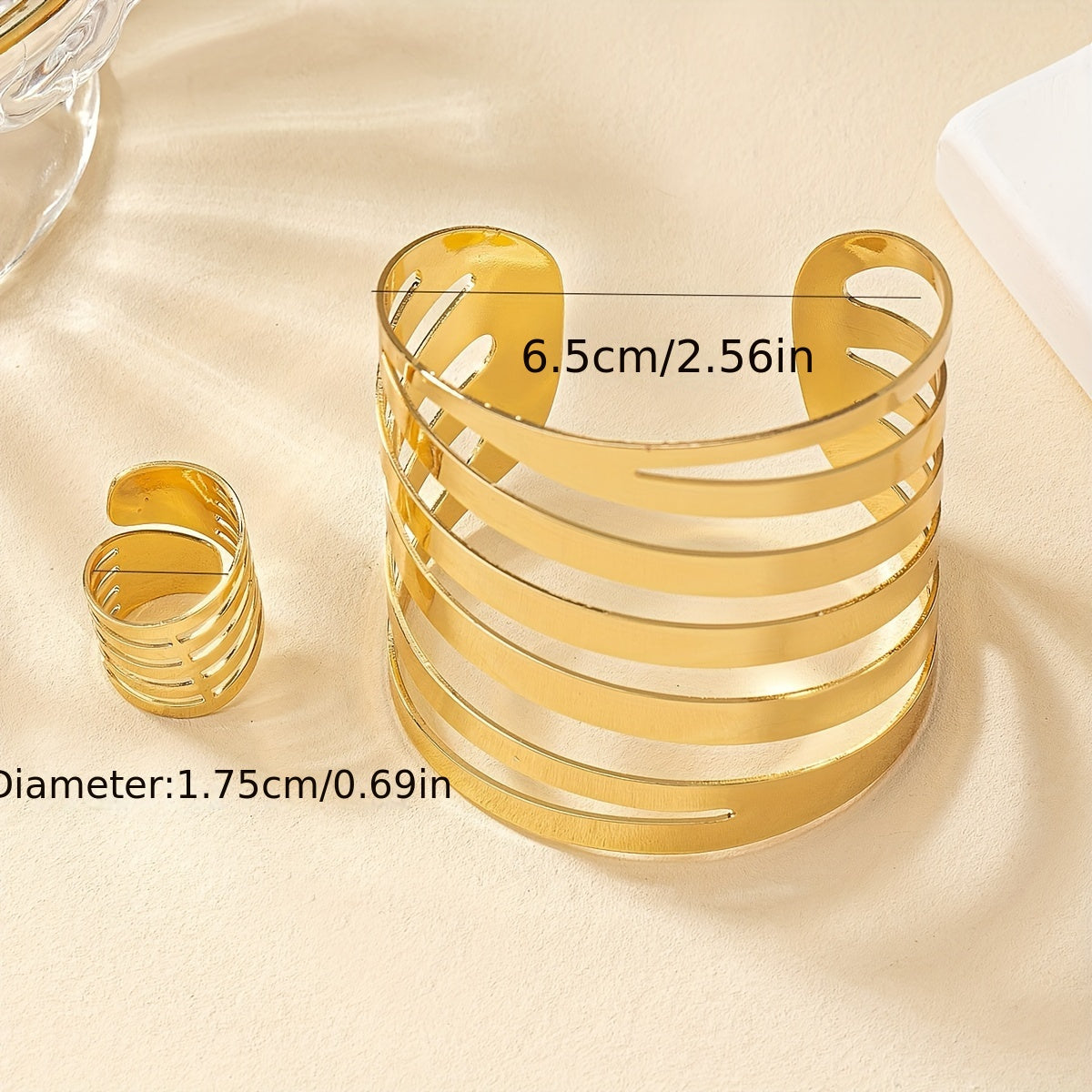 Ring & Bangle Fashion Style Jewelry Set Multi Layer & Cuff Design 18K Gold Plated Match Daily Outfits Party Accessories