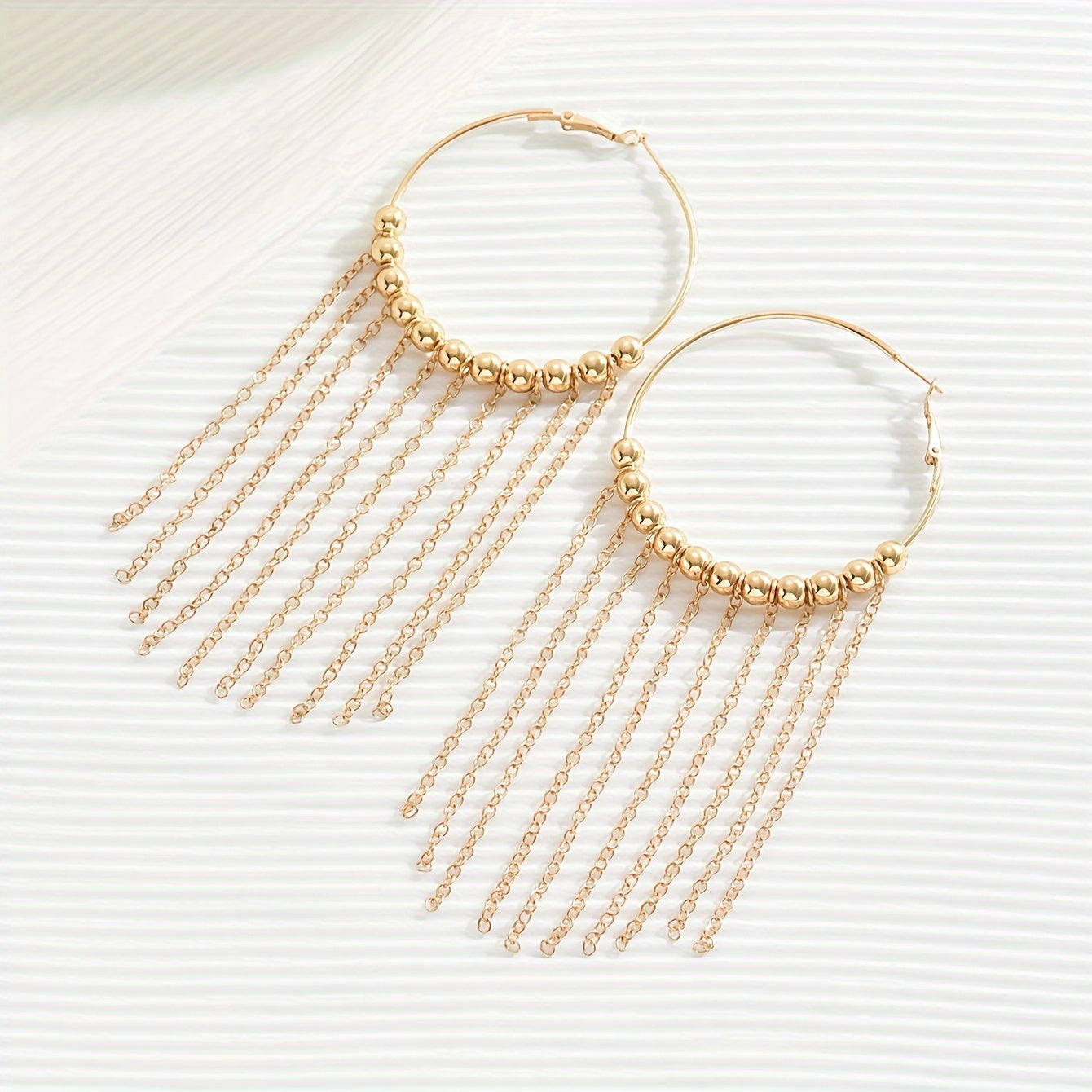1 Pair Elegant Minimalist Tassel Beaded Hoop Earrings Alloy 18K Gold Plated Golden Color Earrings Jewelry Vacation Beach Party Wearing