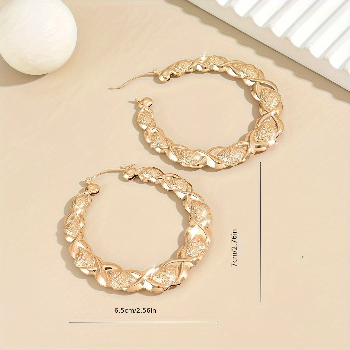 Fashion Vintage Large Hoop Earrings, Embossed Carved Pattern, Elegant Temperament Drop Earrings, Iron Material with Iron Ear Needle, No Plating