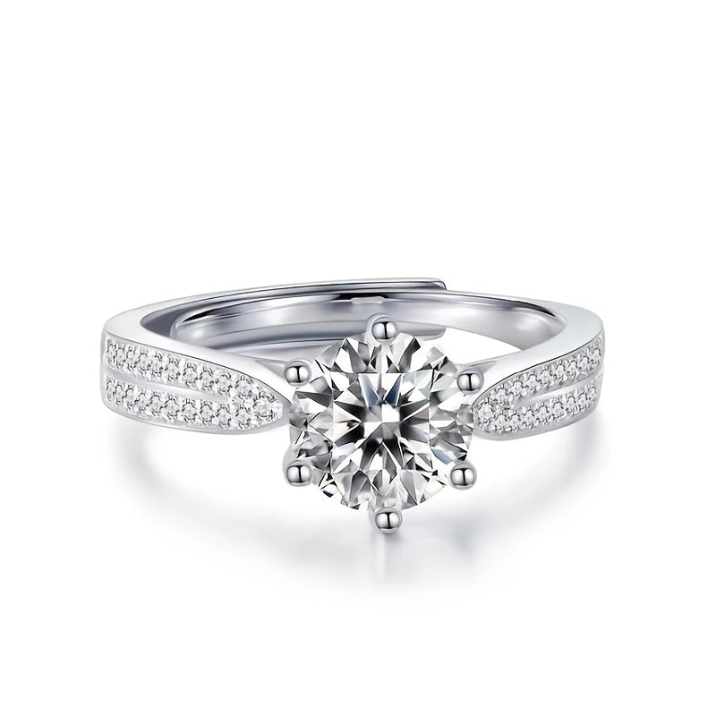 Adjustable Ring Moissanite 1 Carat Queen Of Stars 925 Silver Ring Creative Noble Radiant Extraordinary Temperament, Suitable For Important Occasions Women's Rings, Important Holidays, Wedding Gifts, Anniversaries Gifts