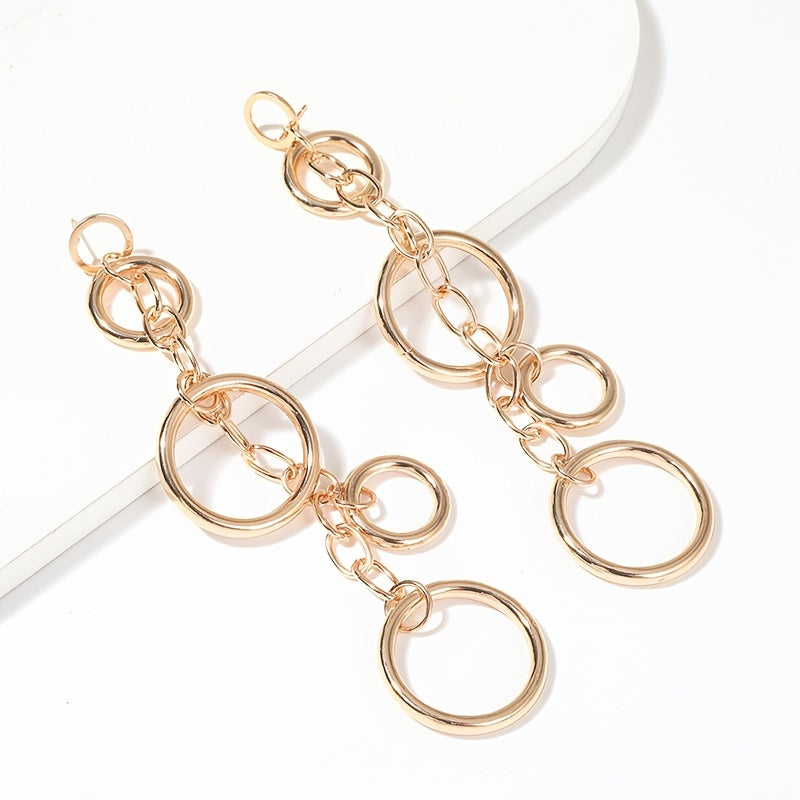 1Pair Long Geometric Round Earrings for Women Party Banquet Decor