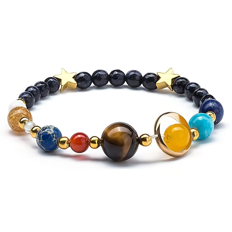 Women Solar System Bracelet Universe Galaxy The Eight Planets Guardian Star Natural Stone Beads Bracelet Bangle Gifts