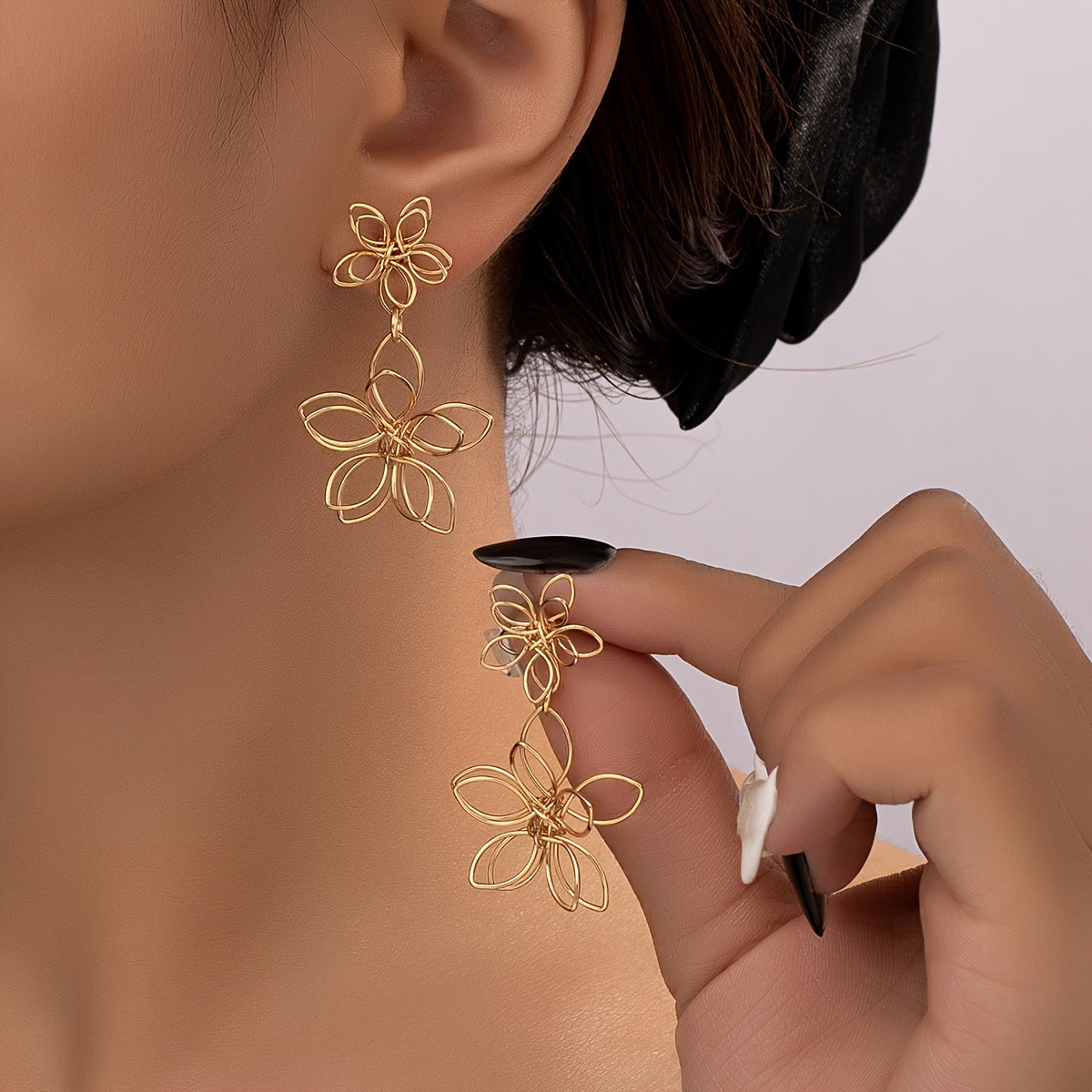 Elegant 18K Golden Plated Flower Drop Earrings for Women, Sexy Crafted Wrapped Design, Daily & Party Wear Accessory