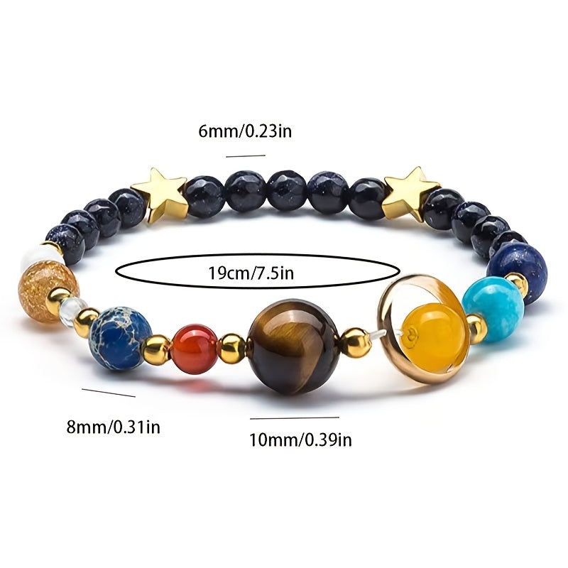 Women Solar System Bracelet Universe Galaxy The Eight Planets Guardian Star Natural Stone Beads Bracelet Bangle Gifts