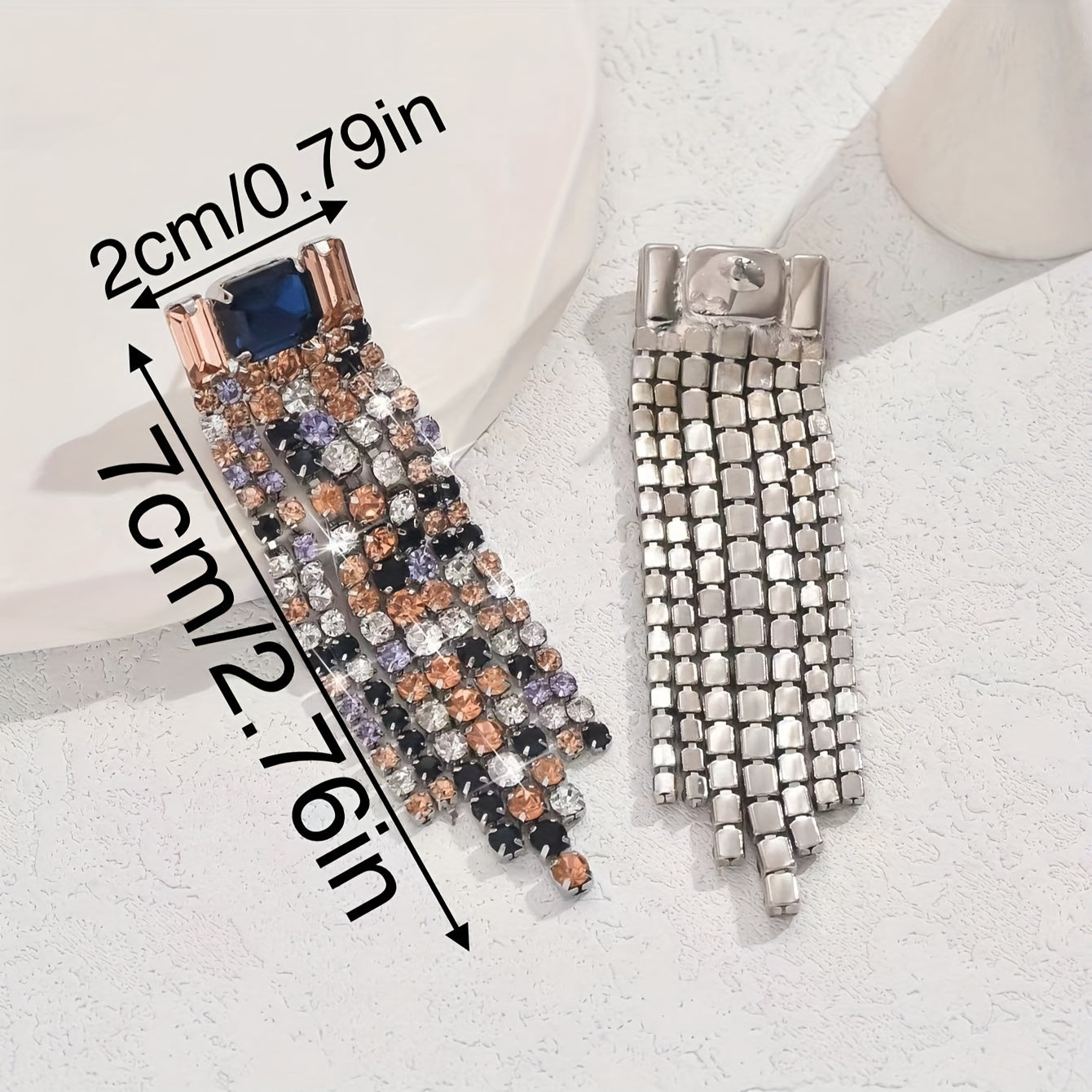 1 Pair Of Sparkling Tassel Dangle Earrings, Luxury Court Style With Mixed Color Rhinestones, Perfect For Weddings, Parties, And Daily Wear