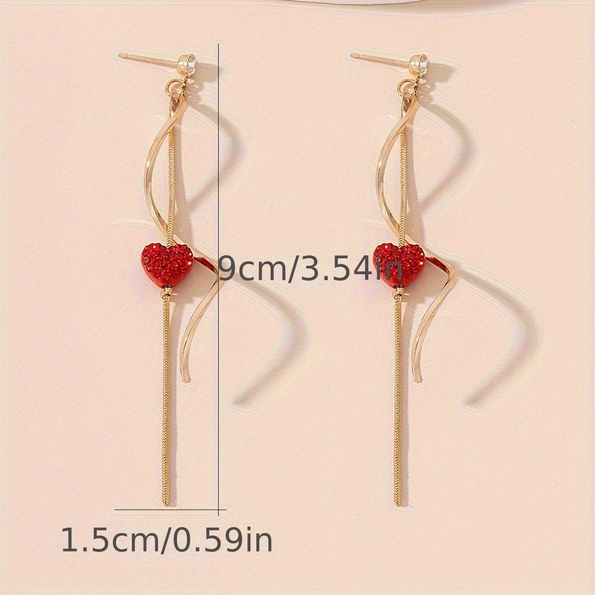 Spiral Lines Black Heart Design Dangle Earrings Elegant Cute Style 18K Gold Plated Jewelry Gift