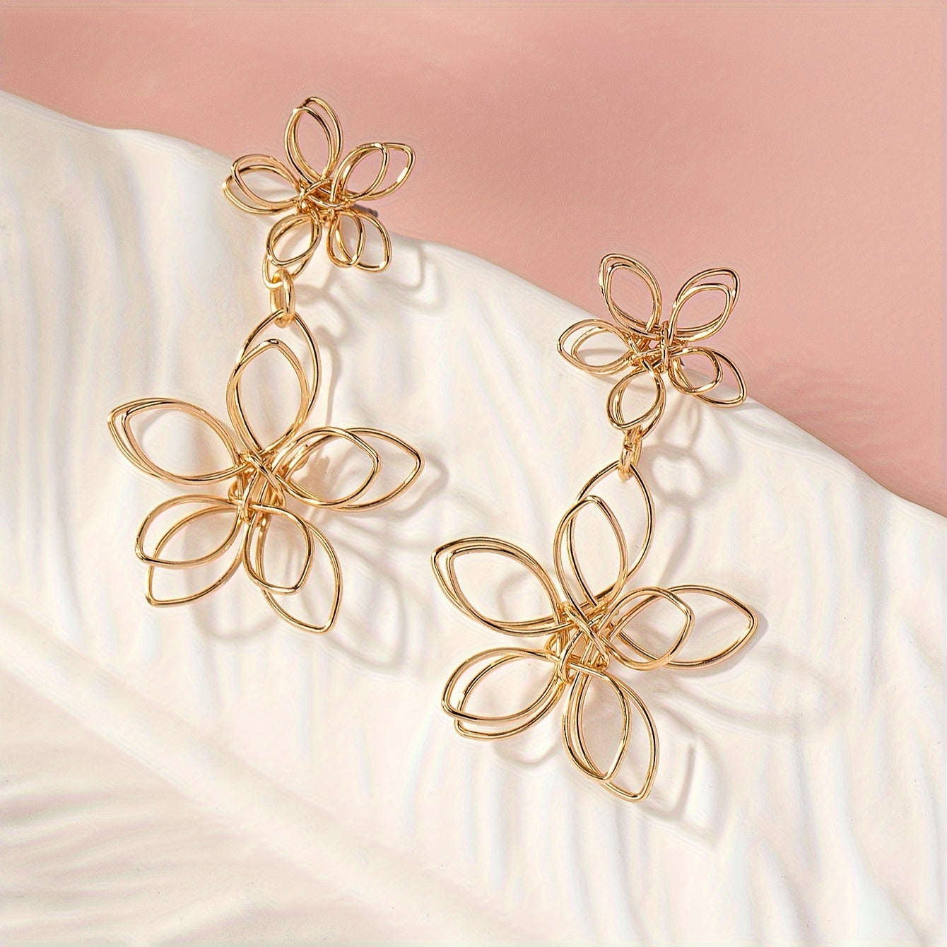 Elegant 18K Golden Plated Flower Drop Earrings for Women, Sexy Crafted Wrapped Design, Daily & Party Wear Accessory
