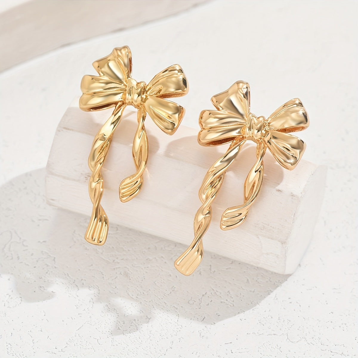 Chic Boho Bowknot Stud 14K Gold Plated Earrings for Women - Stainless Steel Posts, Copper, Perfect for Weddings & Parties, Bohemia Style