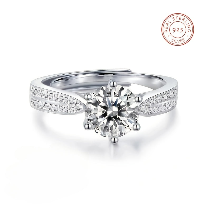 Adjustable Ring Moissanite 1 Carat Queen Of Stars 925 Silver Ring Creative Noble Radiant Extraordinary Temperament, Suitable For Important Occasions Women's Rings, Important Holidays, Wedding Gifts, Anniversaries Gifts
