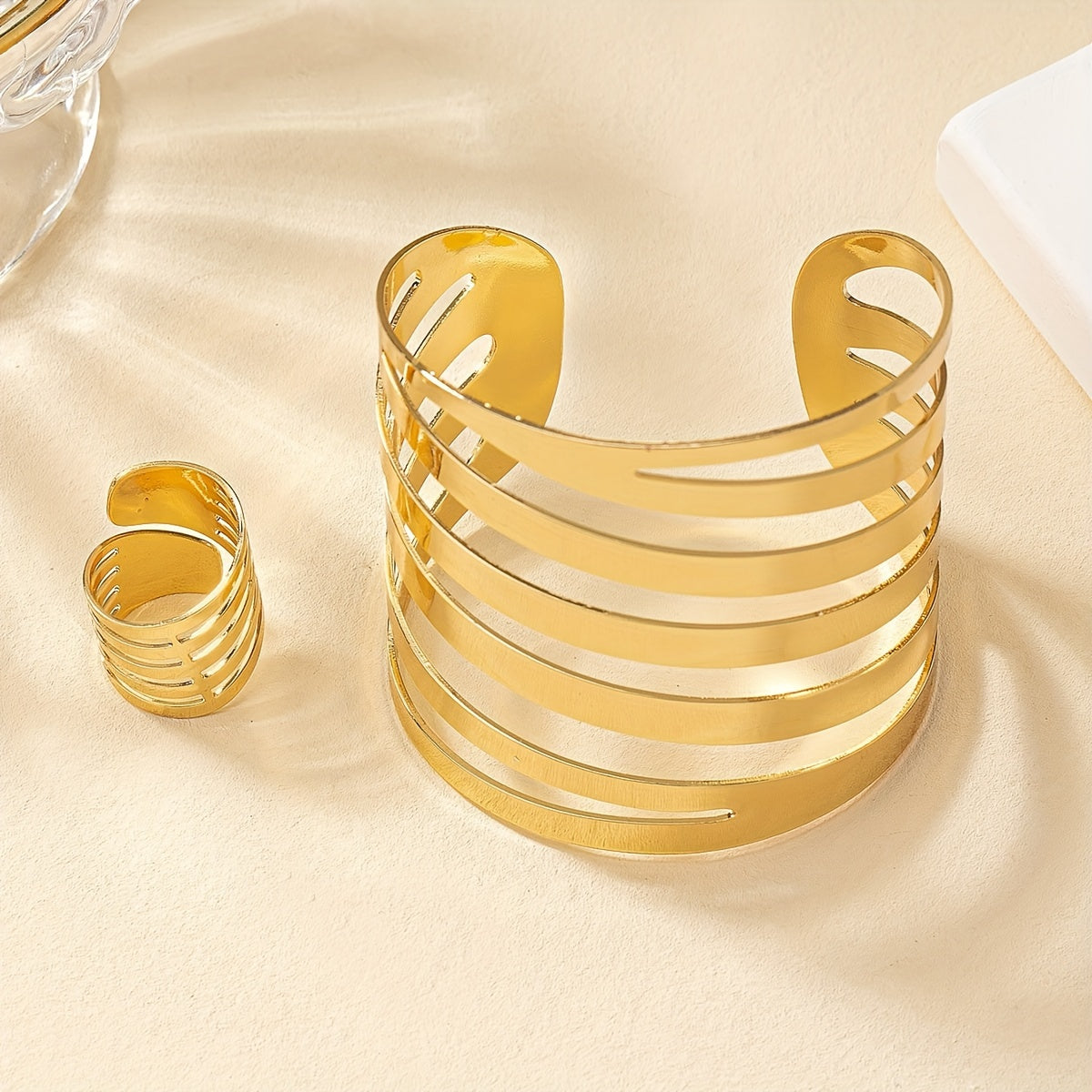 Ring & Bangle Fashion Style Jewelry Set Multi Layer & Cuff Design 18K Gold Plated Match Daily Outfits Party Accessories
