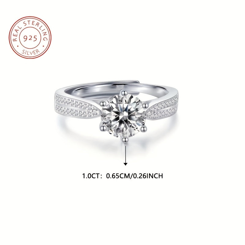 Adjustable Ring Moissanite 1 Carat Queen Of Stars 925 Silver Ring Creative Noble Radiant Extraordinary Temperament, Suitable For Important Occasions Women's Rings, Important Holidays, Wedding Gifts, Anniversaries Gifts