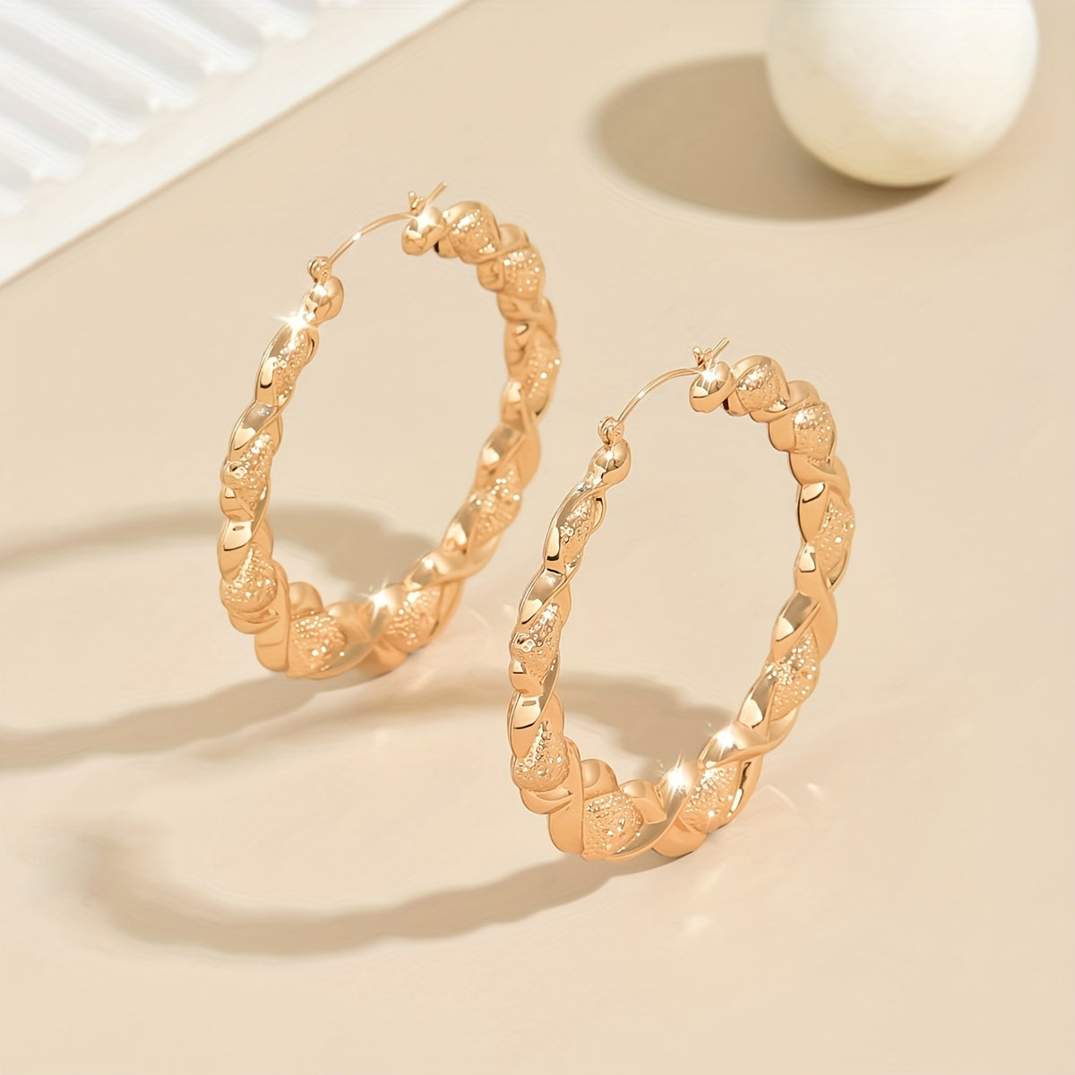 Fashion Vintage Large Hoop Earrings, Embossed Carved Pattern, Elegant Temperament Drop Earrings, Iron Material with Iron Ear Needle, No Plating