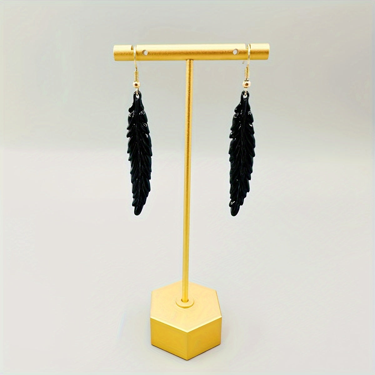 Feather Shaped Dangle Earrings Zinc Alloy 14K Plated Ear Jewelry Vintage Style Drop Earrings For Women