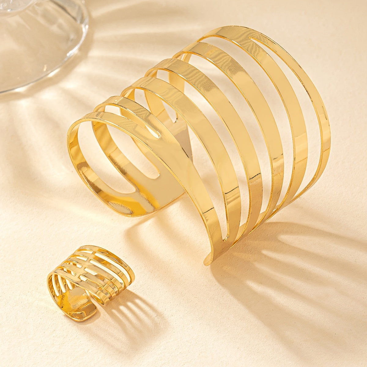 Ring & Bangle Fashion Style Jewelry Set Multi Layer & Cuff Design 18K Gold Plated Match Daily Outfits Party Accessories