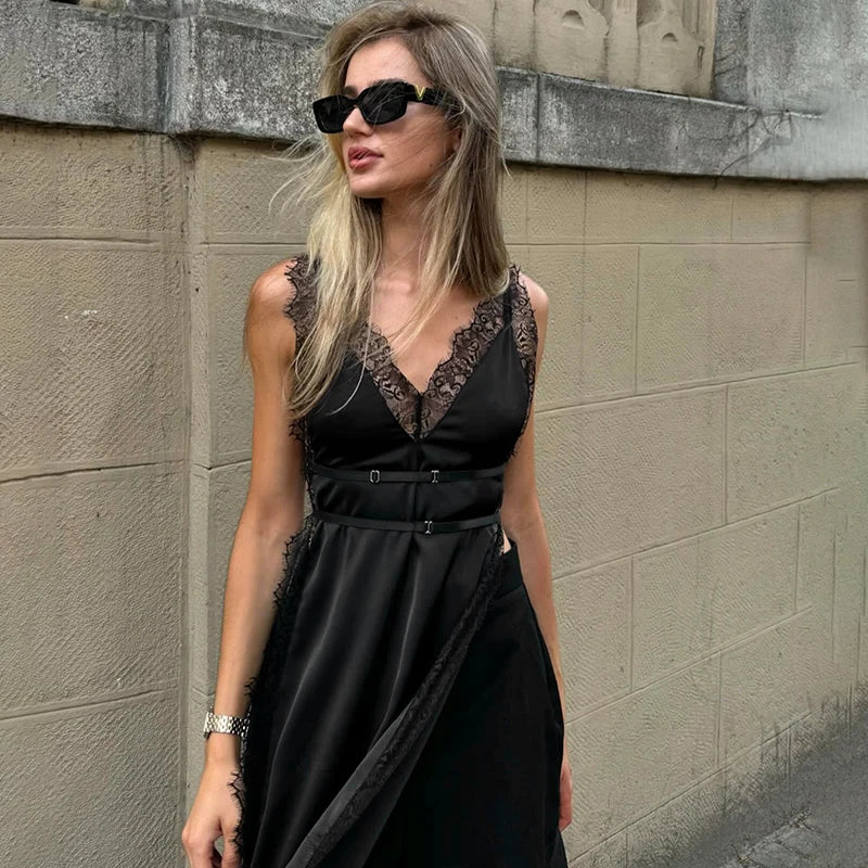 103Sleeveless Lace High Split Sexy Dresses