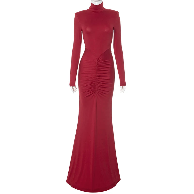 High-Collar Long-Sleeved Women's Dress