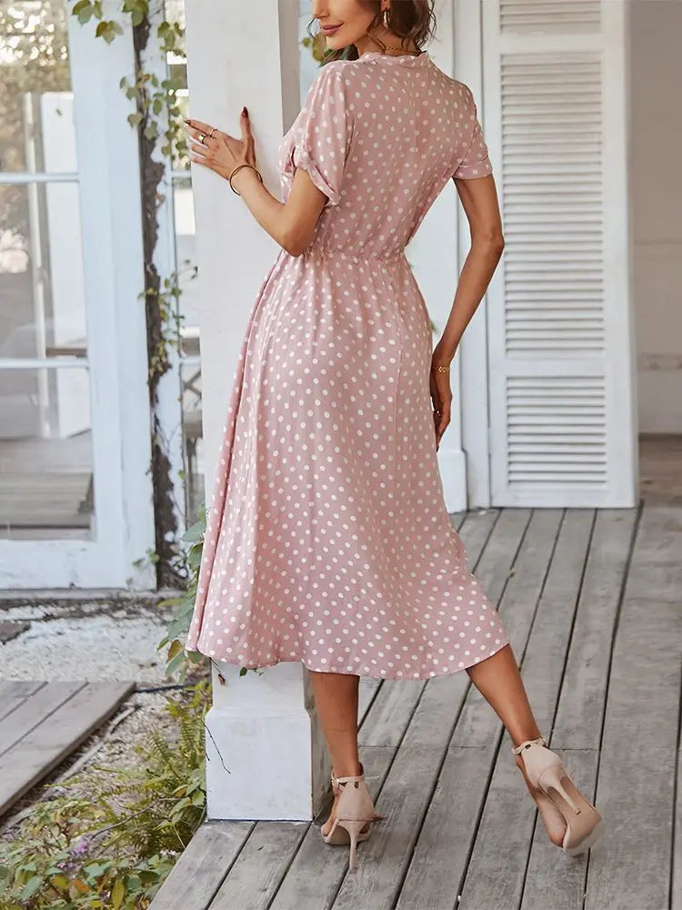 111Ladies Polka Dot Print Long Dress