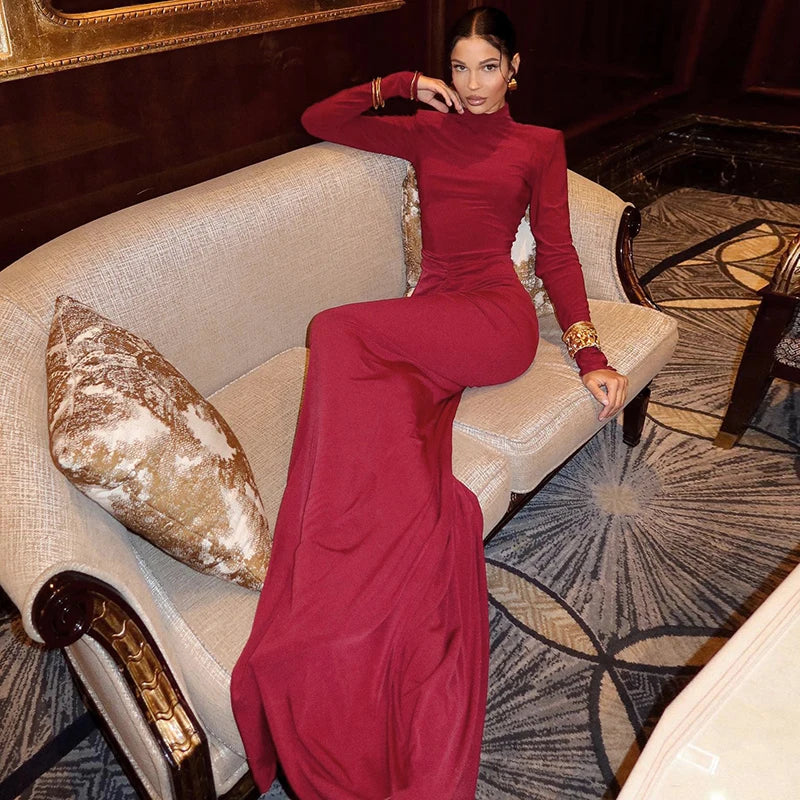 High-Collar Long-Sleeved Women's Dress