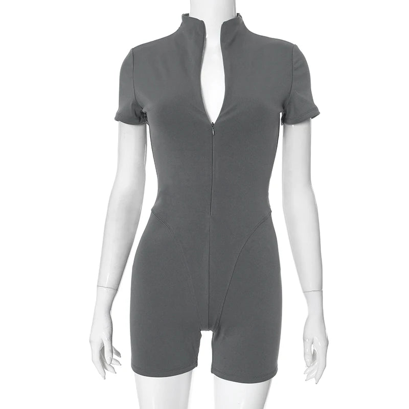 092New Half-High Neck Tight Sexy Zipper Short Sleeves Rompers