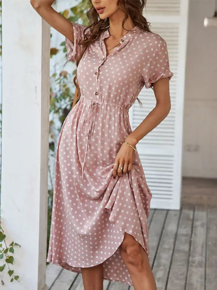111Ladies Polka Dot Print Long Dress