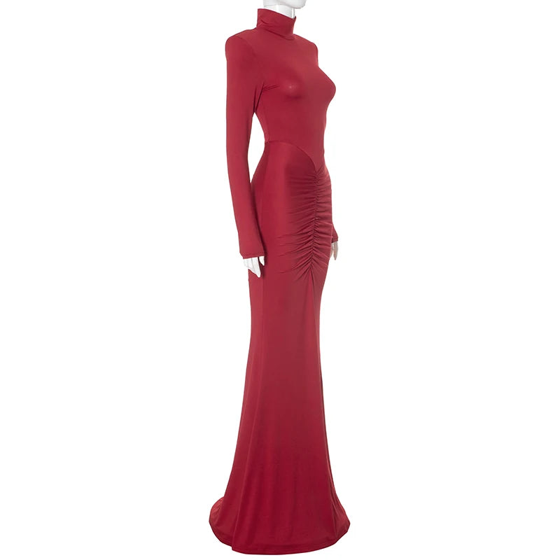High-Collar Long-Sleeved Women's Dress