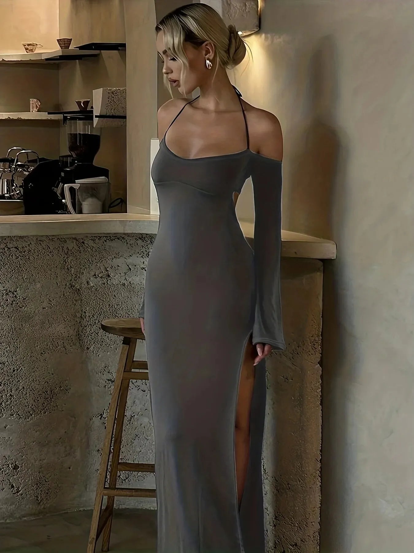 099Women Spring Long Sleeve Long Dress