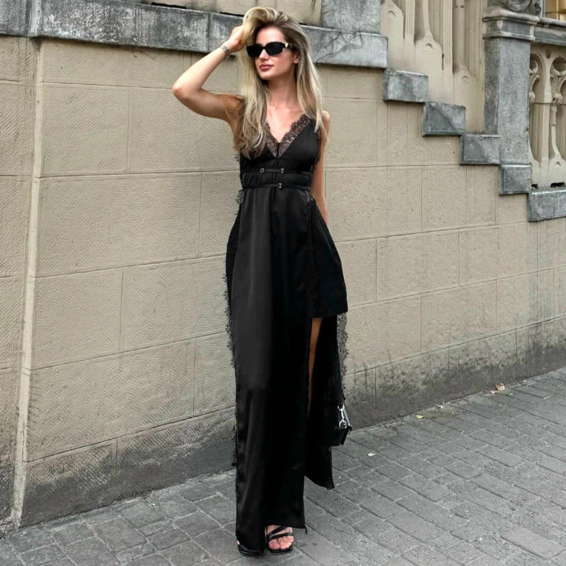 103Sleeveless Lace High Split Sexy Dresses