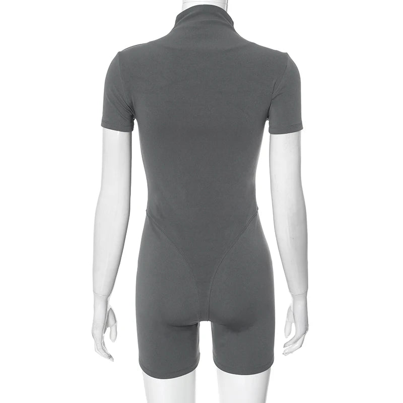 092New Half-High Neck Tight Sexy Zipper Short Sleeves Rompers