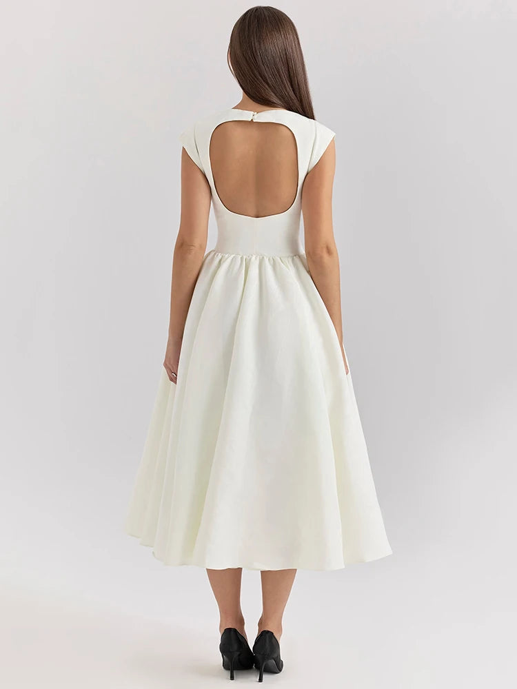 040White Backless A-line Elegant Dress For Women