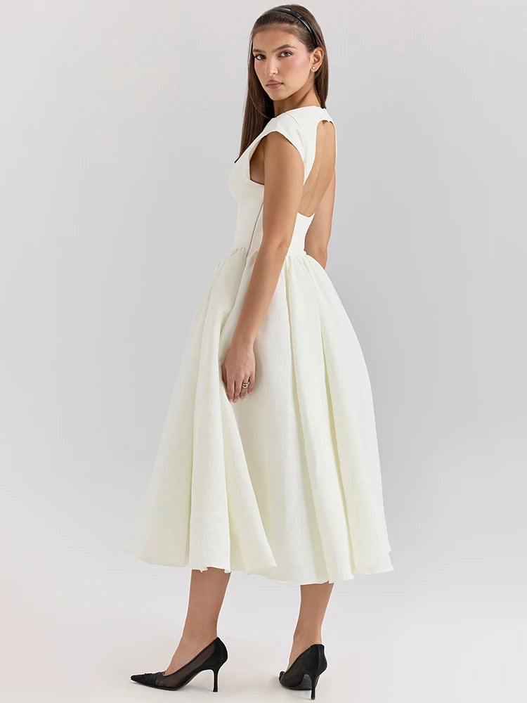 040White Backless A-line Elegant Dress For Women