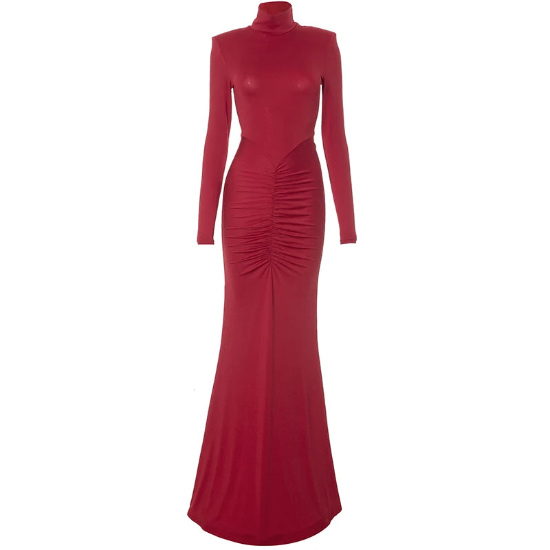High-Collar Long-Sleeved Women's Dress