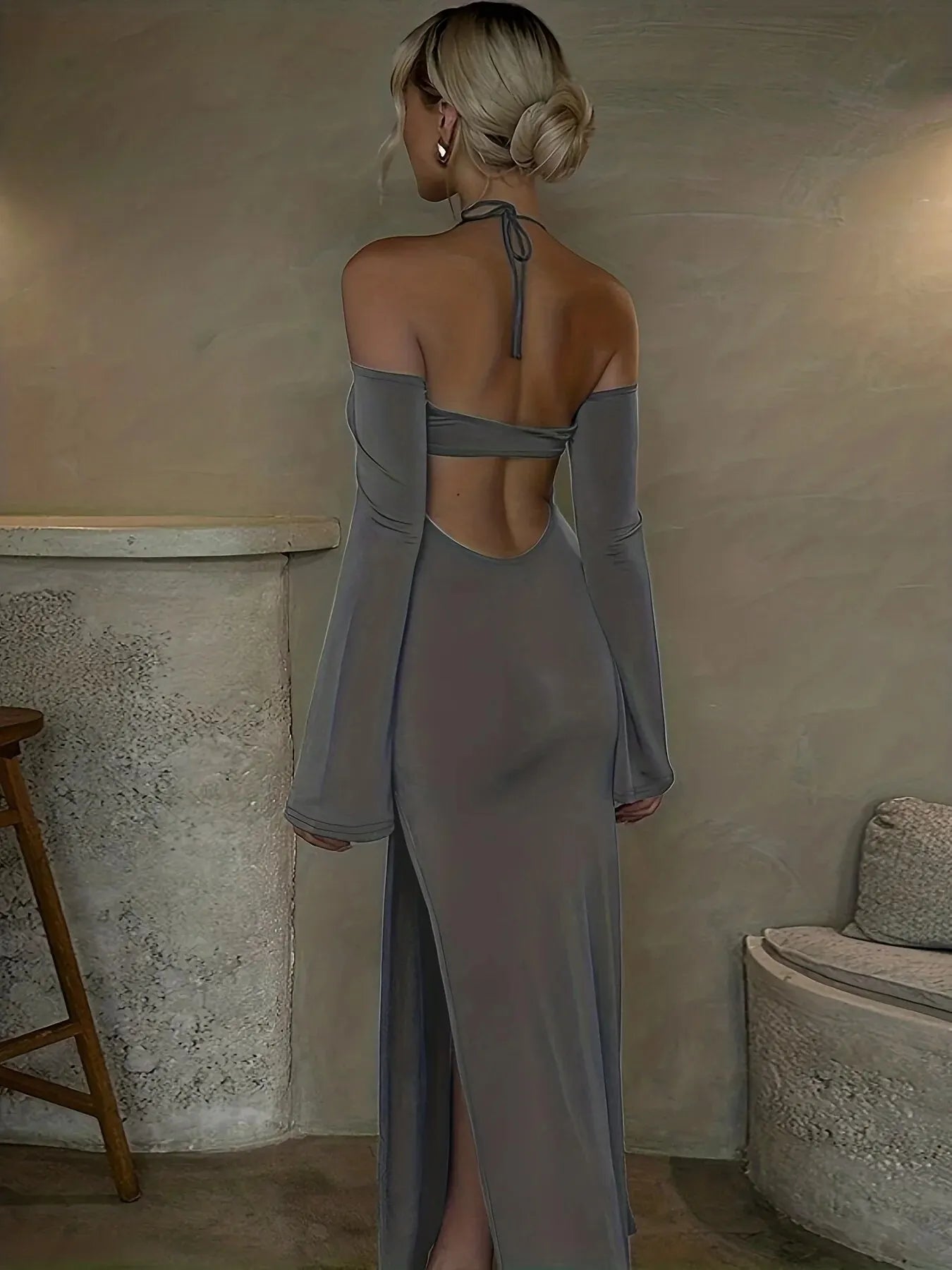 099Women Spring Long Sleeve Long Dress
