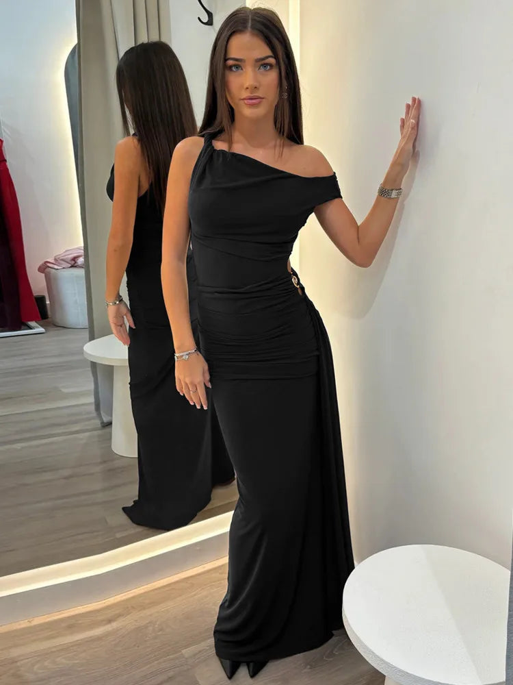 037Fashion Oblique Shoulder Backless Sexy Long Dress For Women