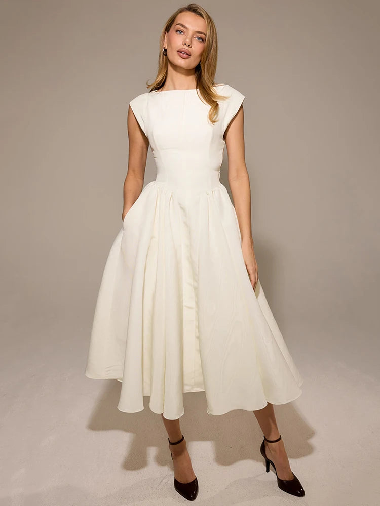 040White Backless A-line Elegant Dress For Women