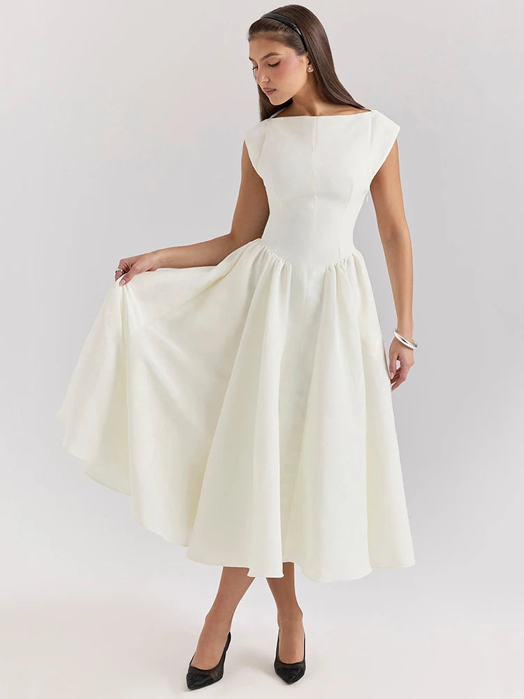 040White Backless A-line Elegant Dress For Women