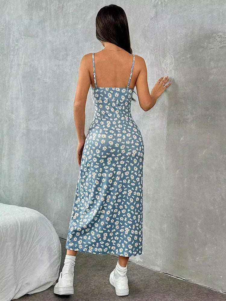 059Summer Sexy Sleeveless Halter Long Dress For Women