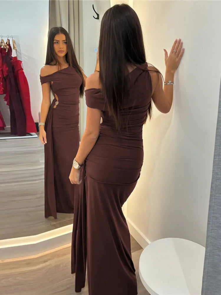 037Fashion Oblique Shoulder Backless Sexy Long Dress For Women