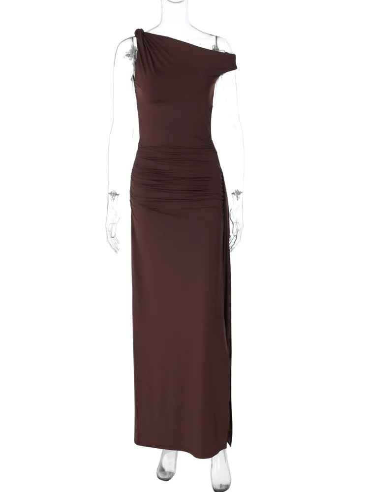 037Fashion Oblique Shoulder Backless Sexy Long Dress For Women