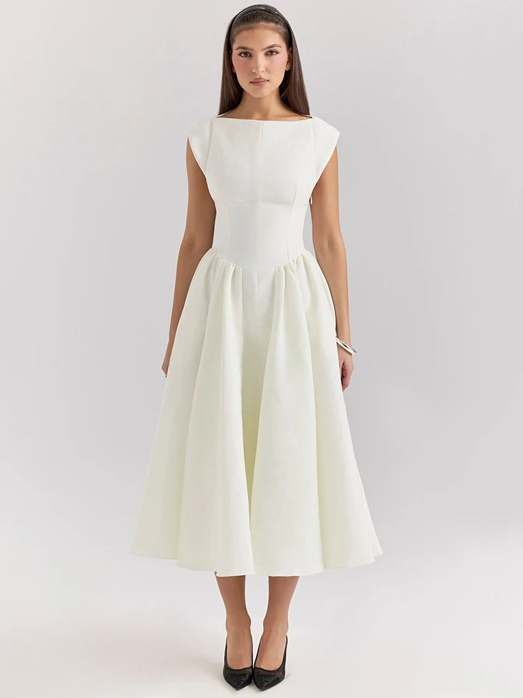 040White Backless A-line Elegant Dress For Women