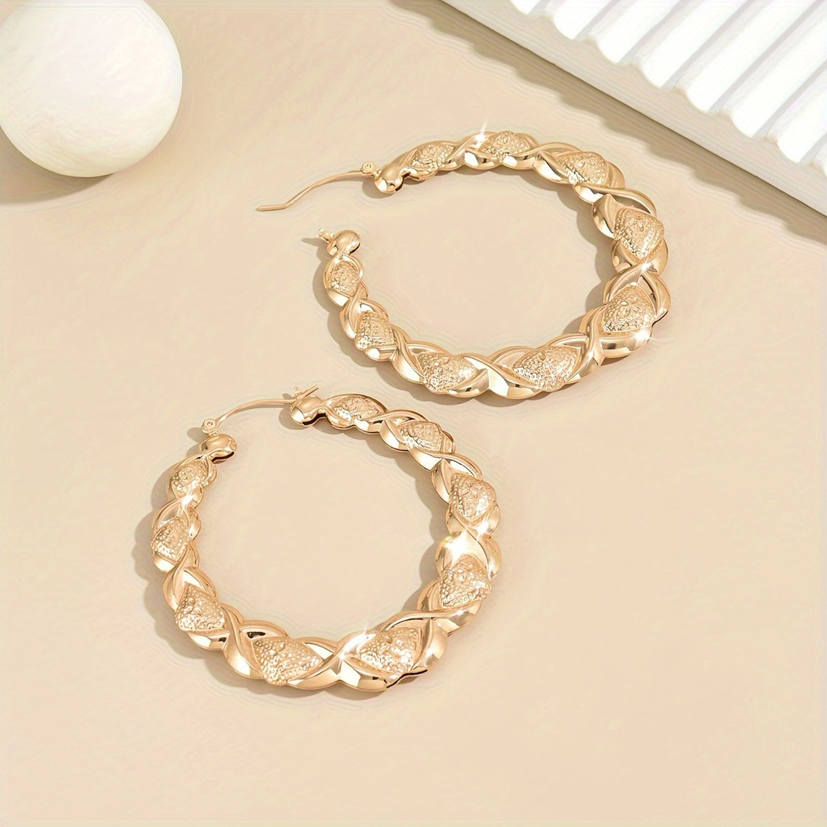 Fashion Vintage Large Hoop Earrings, Embossed Carved Pattern, Elegant Temperament Drop Earrings, Iron Material with Iron Ear Needle, No Plating
