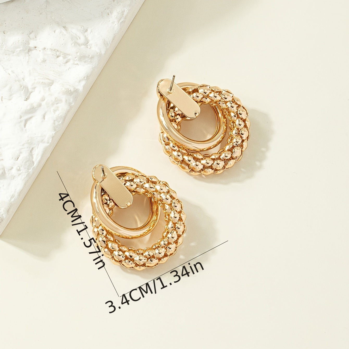 Exaggerated Round Ring Stud Earrings, Luxury 18K Plated Iron Ear Jewelry, Boho Style Glossy Ear Accessories