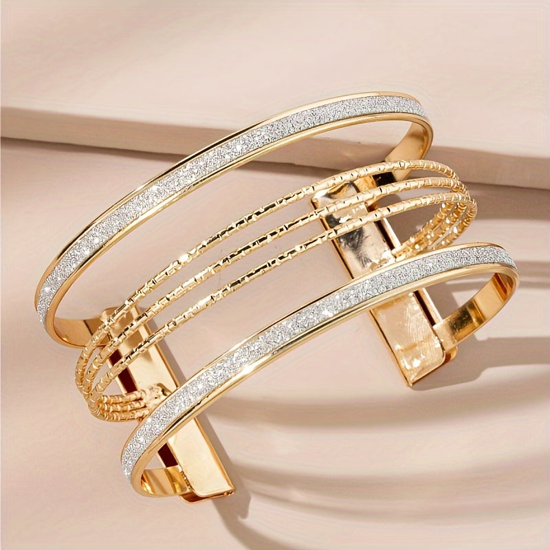 Multi Layers Open Bangle Bracelet Vintage Style Metal Hand Bangle Jewelry Accessory