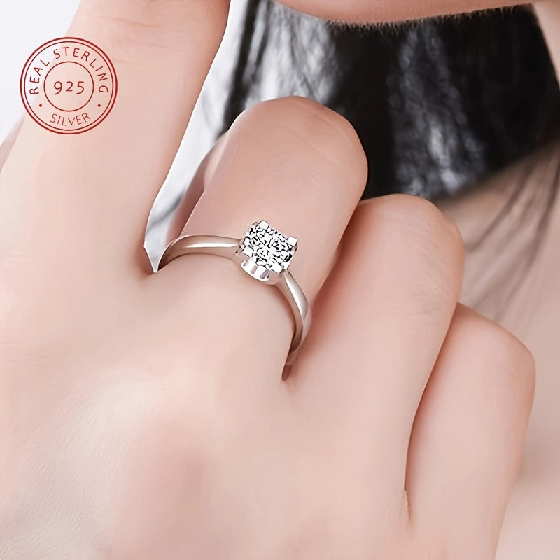 Luxury Style 925 Silver Plated 1 Carat Moissanite Engagement Adjustable Ring, Elegant Jewelry for Anniversary, Christmas, Valentine's, Birthday, Wedding Proposal Gift