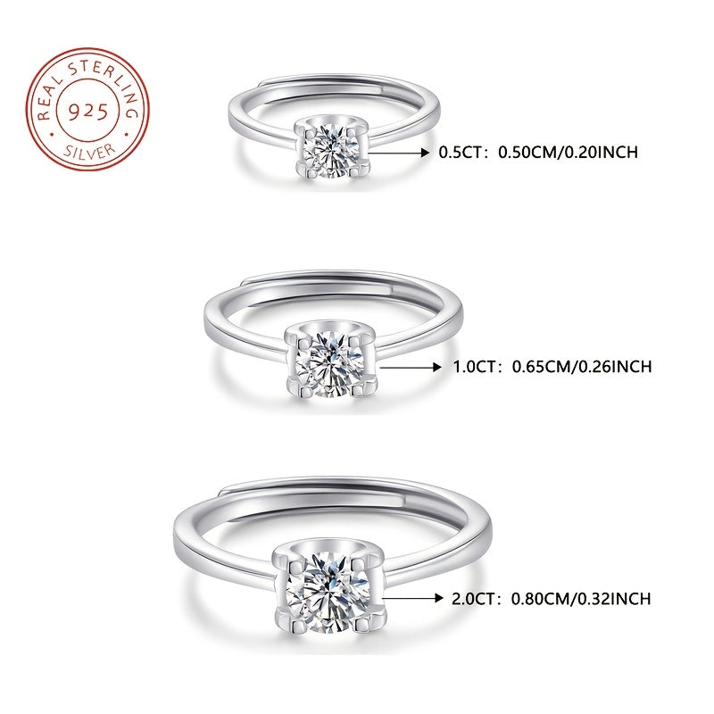 Luxury Style 925 Silver Plated 1 Carat Moissanite Engagement Adjustable Ring, Elegant Jewelry for Anniversary, Christmas, Valentine's, Birthday, Wedding Proposal Gift