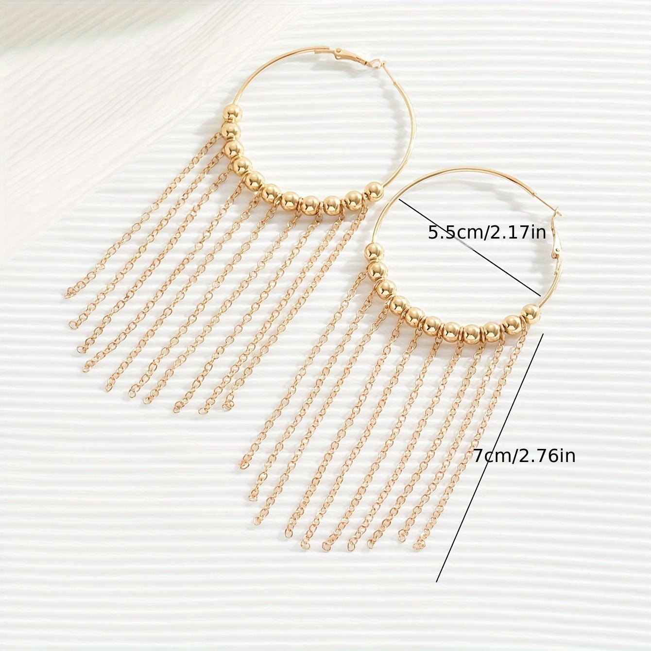 1 Pair Elegant Minimalist Tassel Beaded Hoop Earrings Alloy 18K Gold Plated Golden Color Earrings Jewelry Vacation Beach Party Wearing