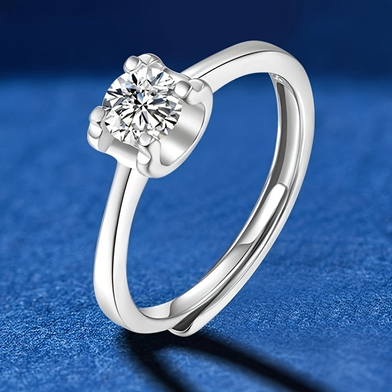 Luxury Style 925 Silver Plated 1 Carat Moissanite Engagement Adjustable Ring, Elegant Jewelry for Anniversary, Christmas, Valentine's, Birthday, Wedding Proposal Gift