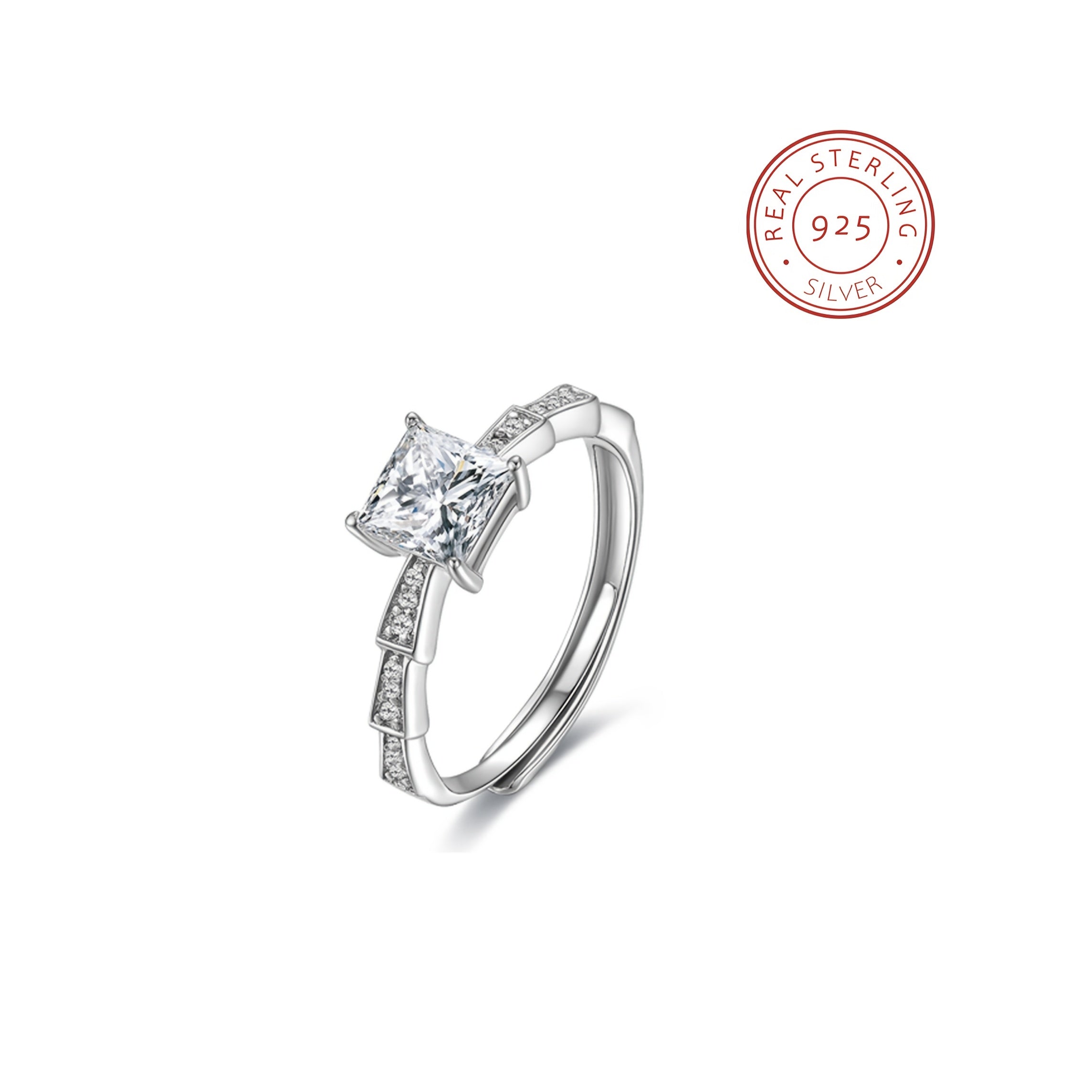 Adjustable Ring Elegant 1.0 Carat Square Moissanite Ring in 925 Sterling Silvery - Vintage & Sexy Design, Perfect for Daily Wear, Ideal Gift for Anniversaries, Birthdays
