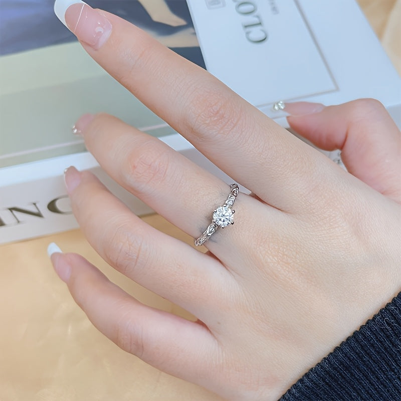Adjustable Ring Elegant Vintage 1 Carat Moissanite Engagement Ring, 925 Sterling Silver, Sexy Style for Daily Wear, Party, Wedding, Gift for Girlfriend or Best Friend