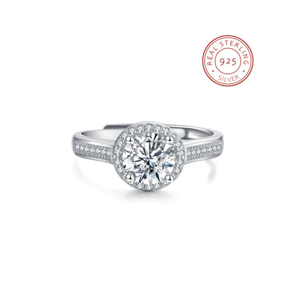 Elegant Vintage Boho Moissanite Engagement Ring, 925 Sterling Silver Plated, Adjustable Round Cut Halo Design, for Women, Daily & Wedding Occasions