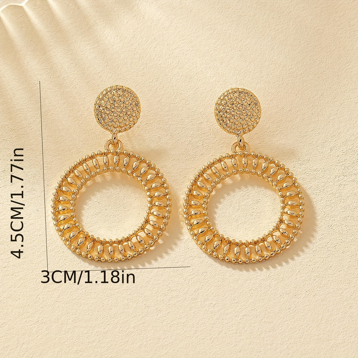 Golden Hollow Circle Dangle Earrings 18K Gold Plated Simple Punk Style Trendy Female Gift Daily Wear Accessories